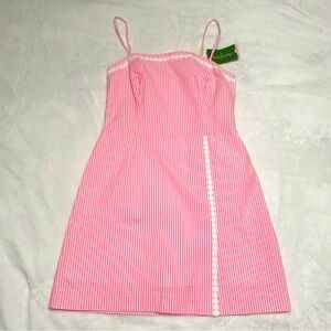 NWT Lilly Pulitzer Jesse Romper in Pink Cosmos Yarn Dyed Stripe Seersuck…